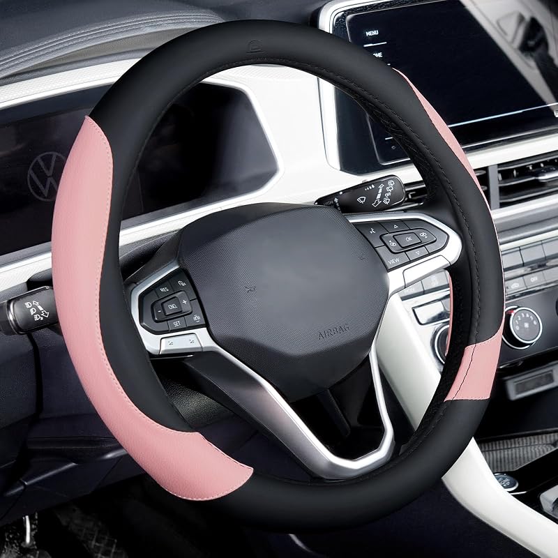 Capa para volante Coverado em couro Nappa preto e rosa para volantes circulares de 35,6 a 38,1 cm B-BlackPink, 1 unidade