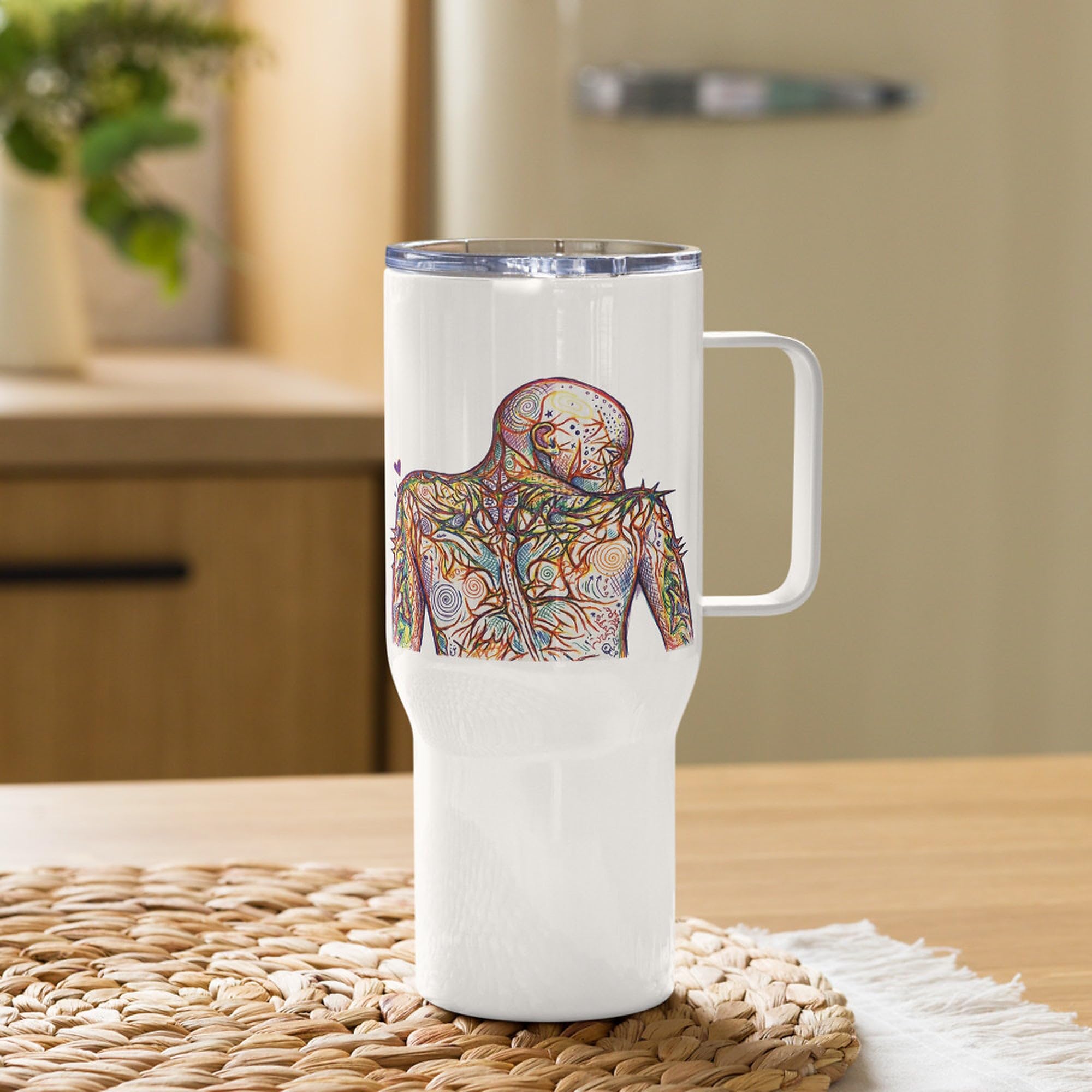 Taza de Viaje Fibromialgia con Asa, Regalo para Adultos Fibro