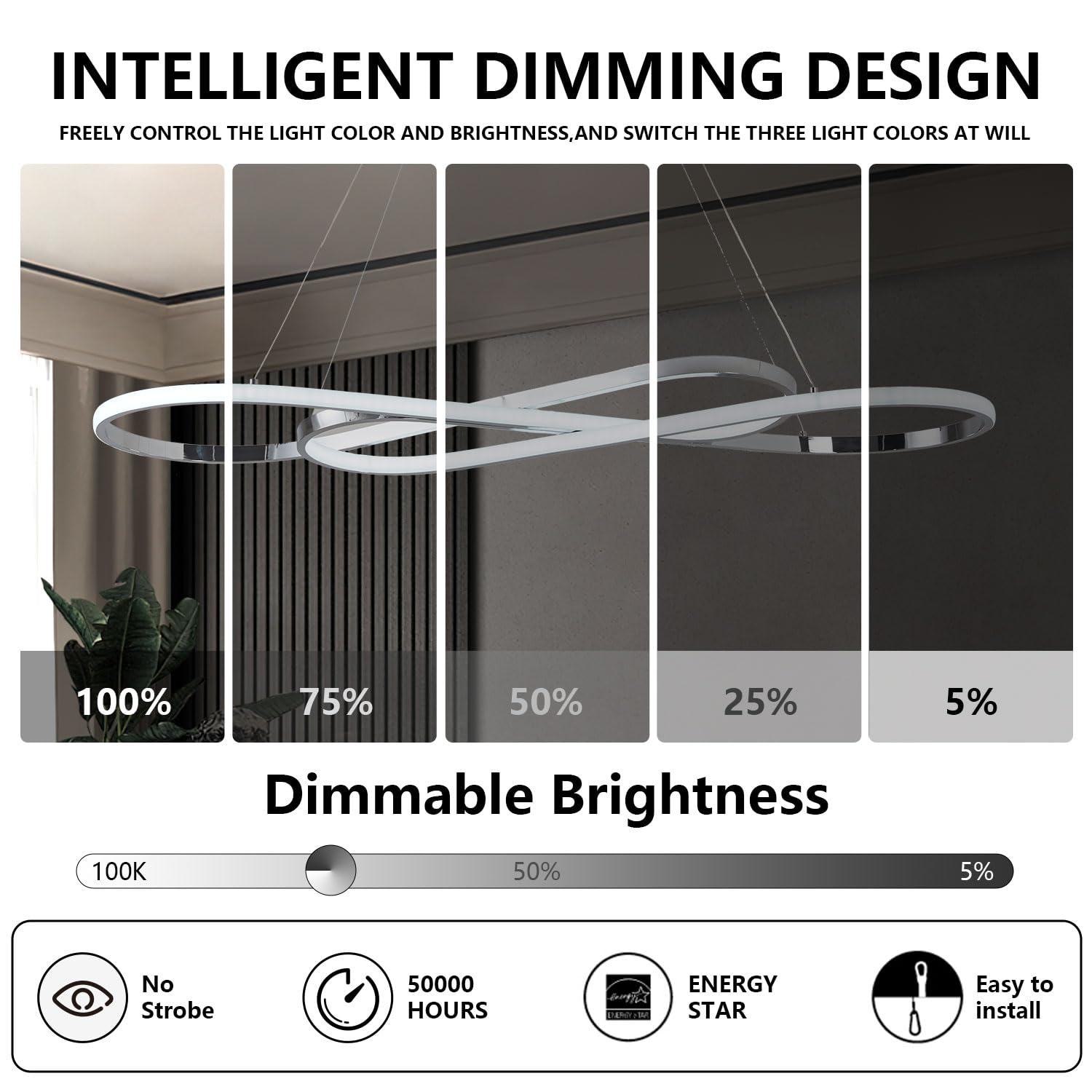 Lámpara de Araña Moderna, Lámpara Colgante LED Moderna para Lámpara de Isla de Cocina Sobre Mesa, Lámparas de Araña Modernas Regulables para Comedor, Artefacto de Iluminación con Control Remoto