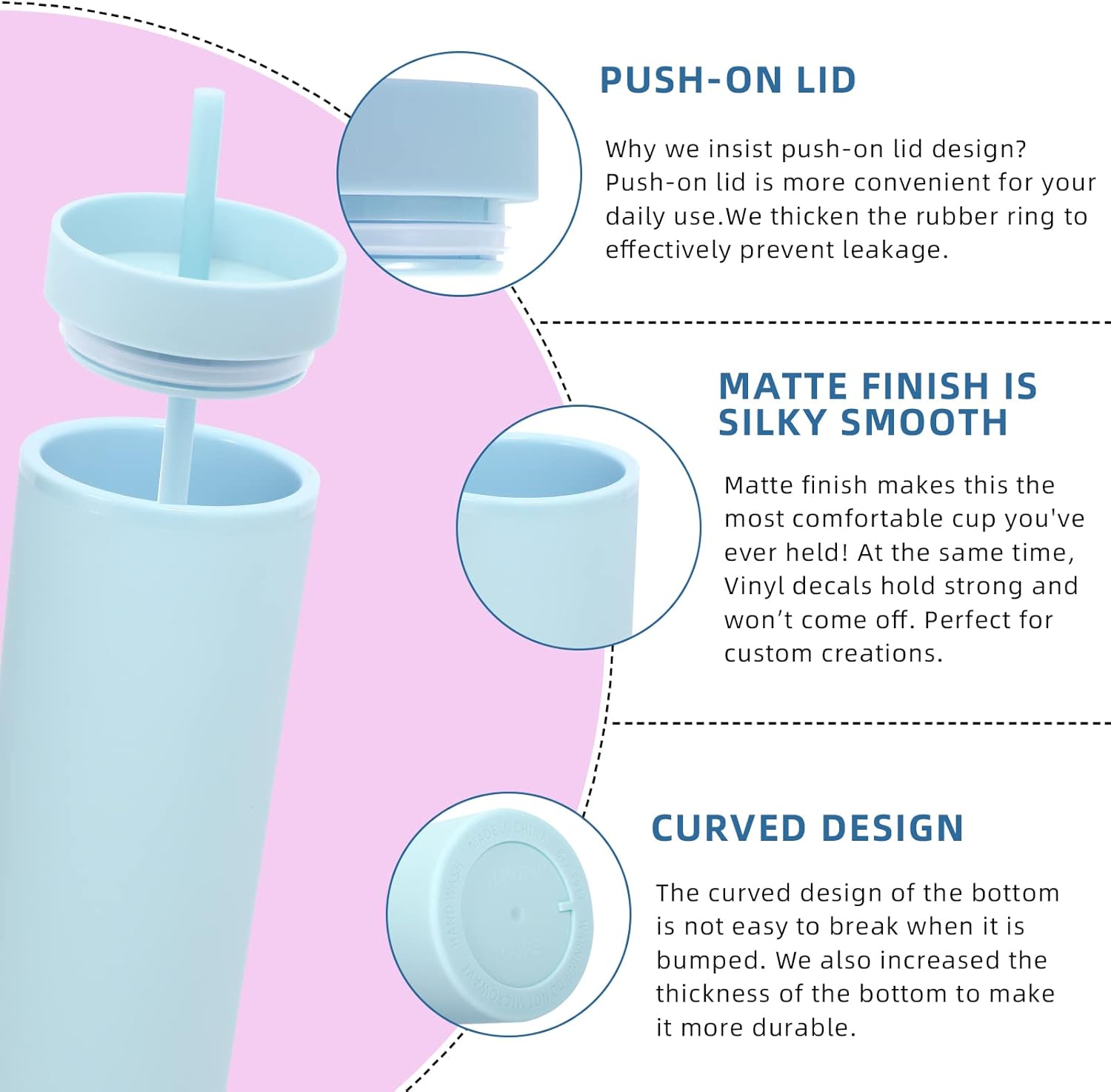 Volhoply 20oz Plastic Skinny Tumblers Bulk 10 Pack,Double Wall Tumbler with Lid and Straw,BPA Free Matte Acrylic Iced Coffee Cups with Straw,Reusable Travel Cute Mug for Party,DIY Gift(Blue, 10 Set) - Image 4