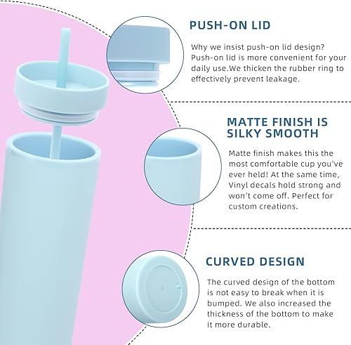 Miniatura 4 de Volhoply Vaso de 20 onzas con tapa y pajita paquete de 24 vasos delgados de plástico de doble pared a granel taza de café de viaje reutilizable sin