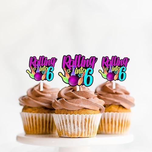 Miniatura 6 de 18 piezas de bola de boliche con purpurina, decoración de postre, magdalenas, boliches, 6 temas, suministros de decoración para niños y niñas,