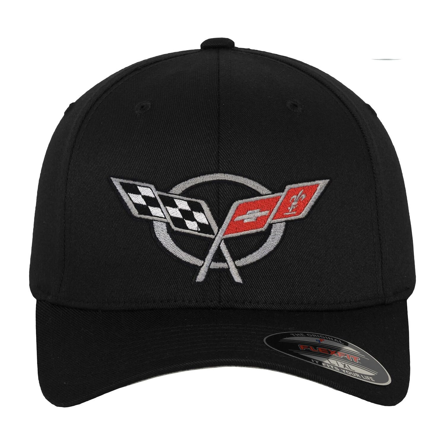 Chevrolet Officially Licensed Corvette C5 Flags Flexfit Baseball Cap (Black), Small/Medium
