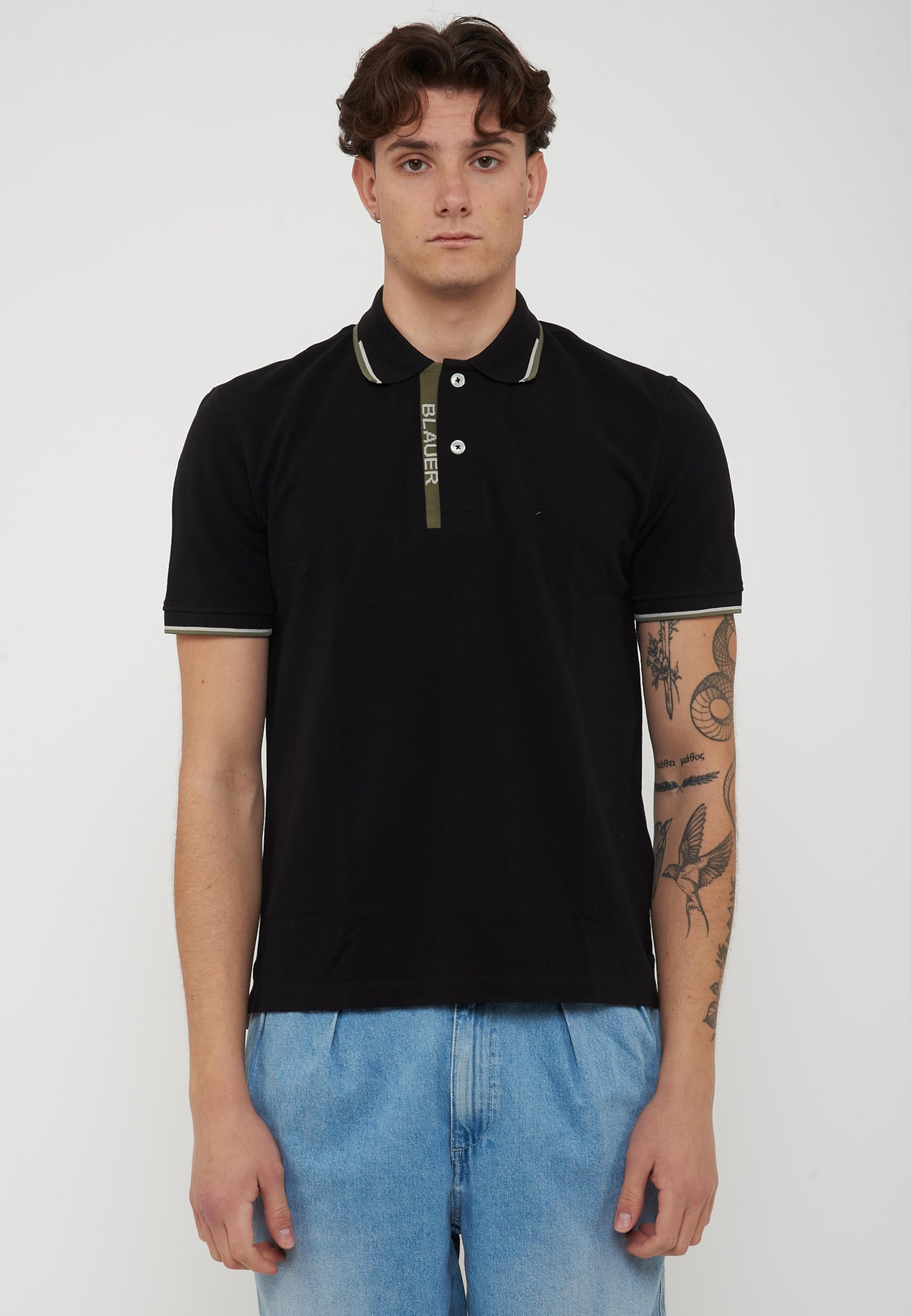 Blauer Polo Doppia Riga Logata Parkson