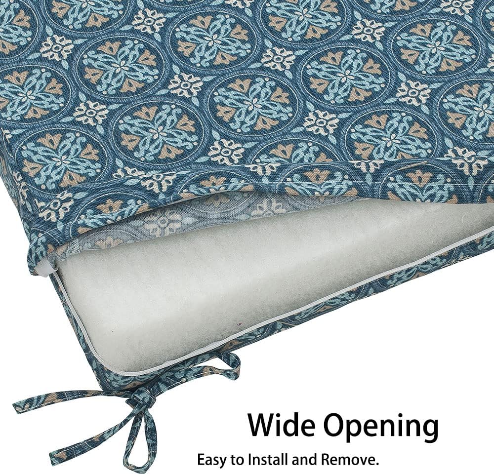 Magpie Fabrics Indoor Outdoor Cushion Cover Replacement 2 Pack, NO Insert! Water Repellent Slipcover with Ties Decor for Patio Garden Chair Seat Sofa Bench Wicker(Morgan Medal Blue, 20x18x4 Inch)