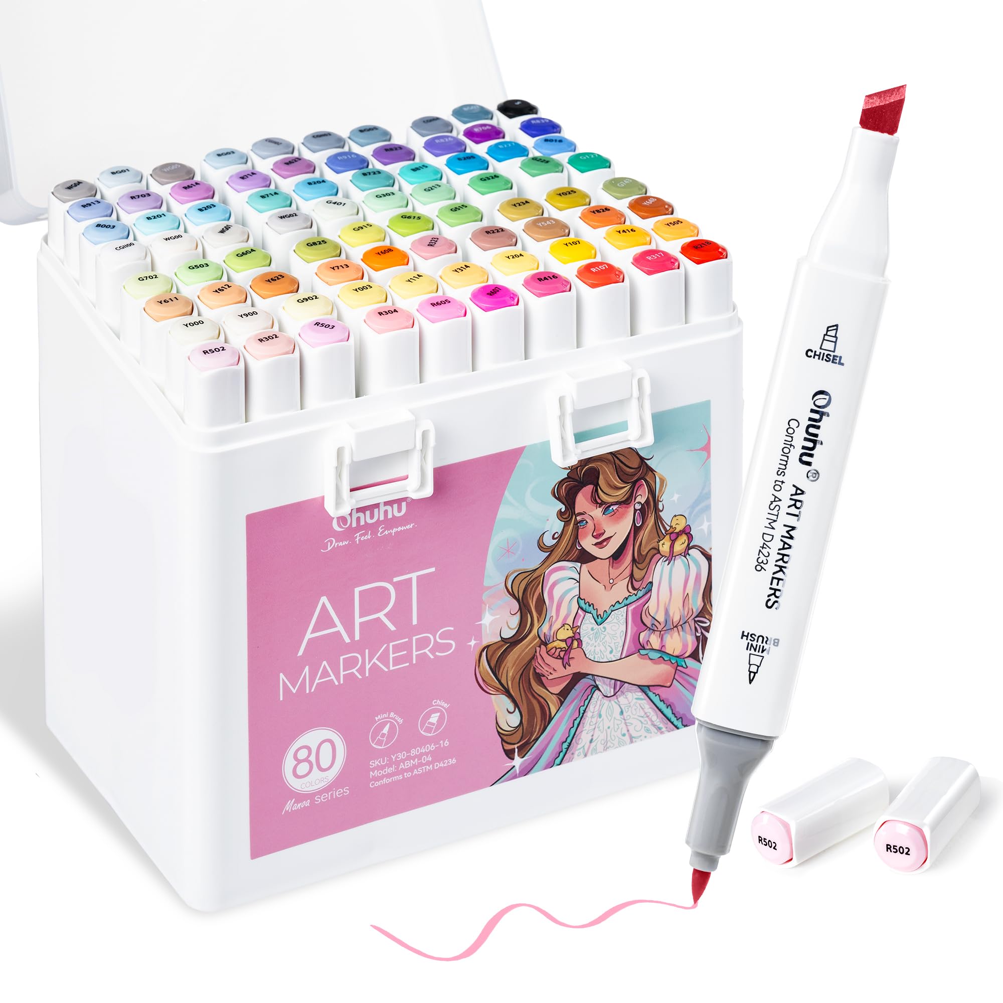 Ohuhu Marqueurs à alcool pour débutants - 80 couleurs - Mini pinceau et burin pour dessin
