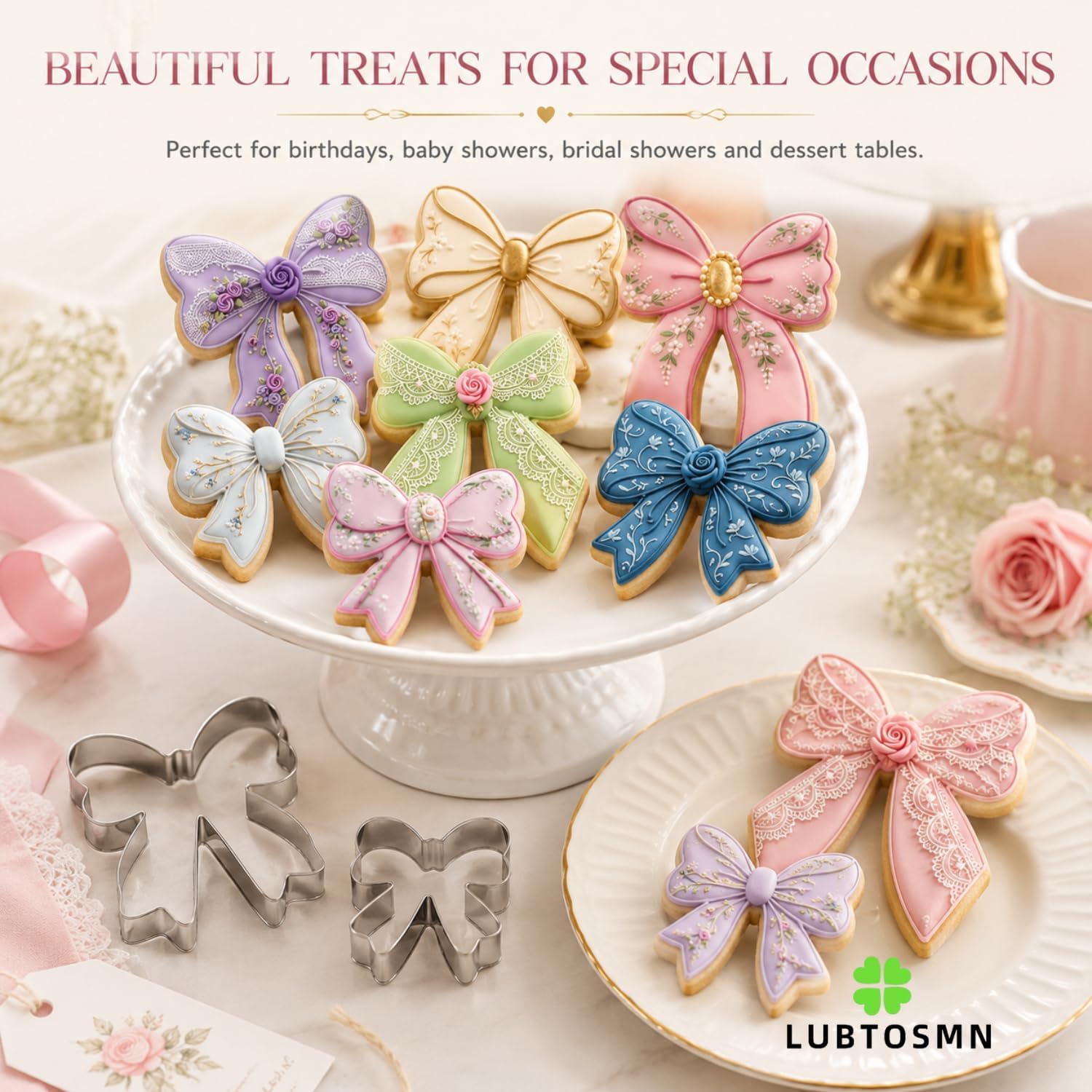 7 Pcs Bow Cookie Cutter Set, 2.2" to 4.0", Dishwasher-Safe | Rounded-edge stainless steel cutters for cookies, fondant, sandwiches, baby showers, birthdays, weddings