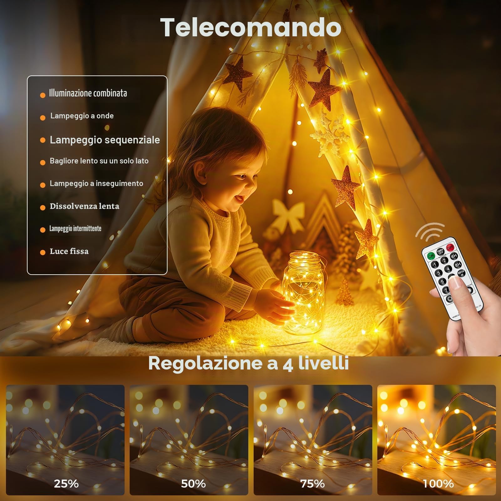 btfarm Ghirlanda luminosa per interni con telecomando, 50+5M 500 LED Ghirlanda per esterni con timer IP65 impermeabile, 8 modalità filo di rame luci fatate per camera da letto Natale matrimonio festa