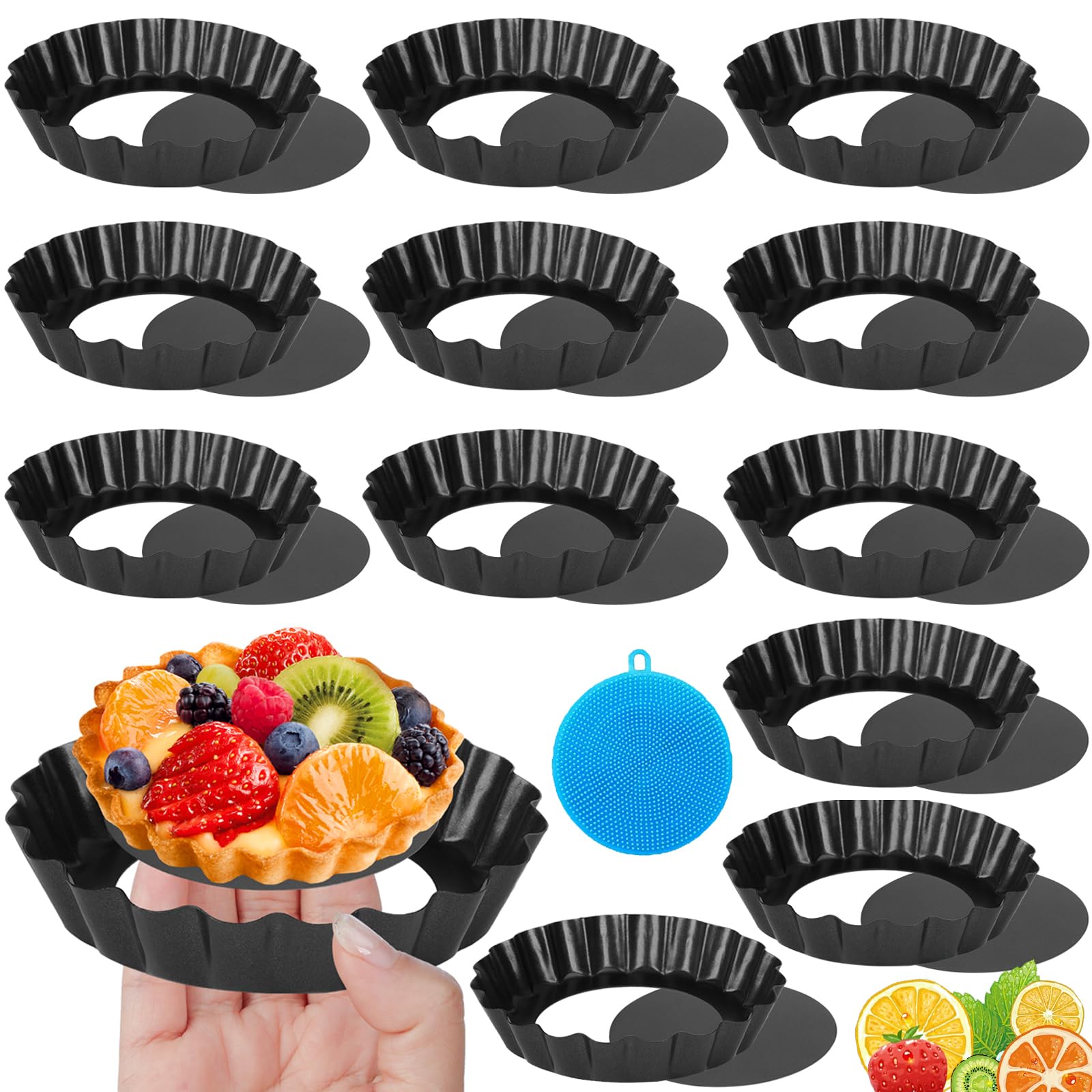 JOYBOY Moule à Tarte avec Fond Amovible,Moule à Tartelette,Moule Mini Tartelette,Moule à Quiche,Moule Tartelette,Moules Mini Quiche,Moules Tarte Quiche Ronde,pour Quiches,Tartelettes,Gâteau