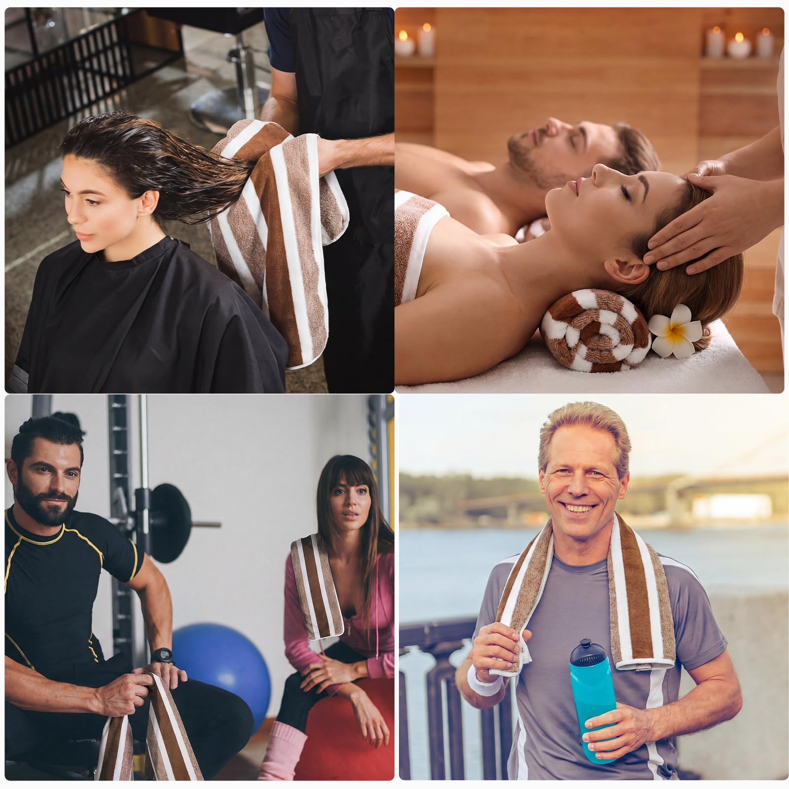 Shimeyao 26 Packungen bleichsichere Salon-Handtücher, saugfähige Mikrofaser, bleichbeständig, Salon-Handtücher für Fitnessstudio, Bad, Spa, Rasur, Shampoo, Haartrocknung zu Hause (Kaffee, 34 x 74 cm)