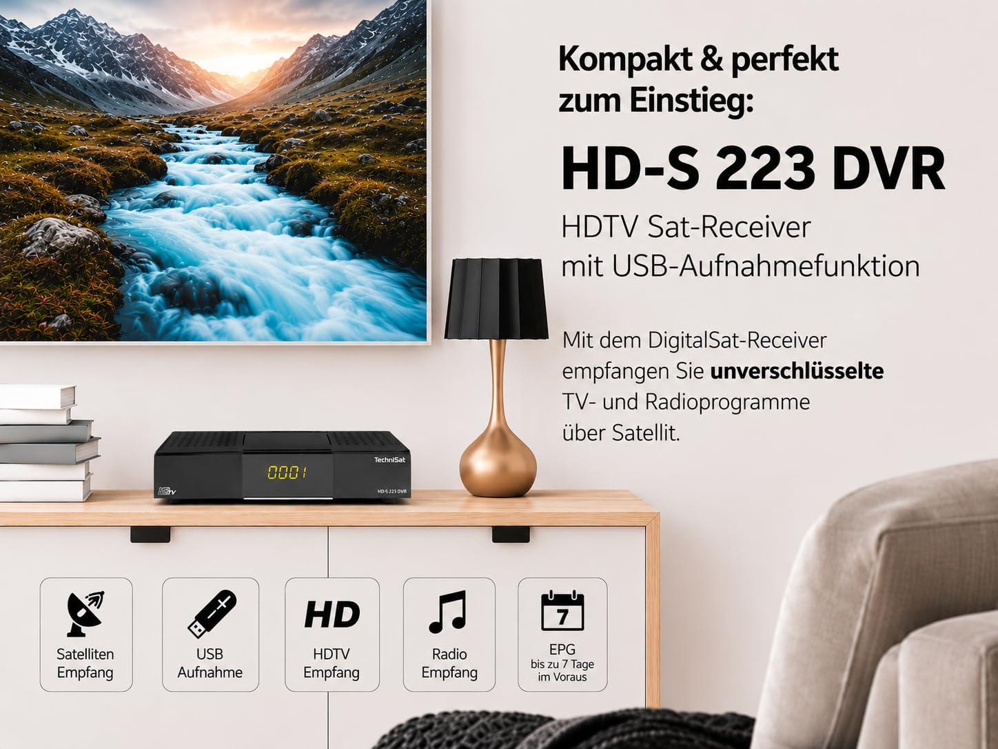 TechniSat HD-S 223 DVR Kompakter HD-Satelliten Receiver DVB-S2 HDTV HDMI USB Mediaplayer schwarz