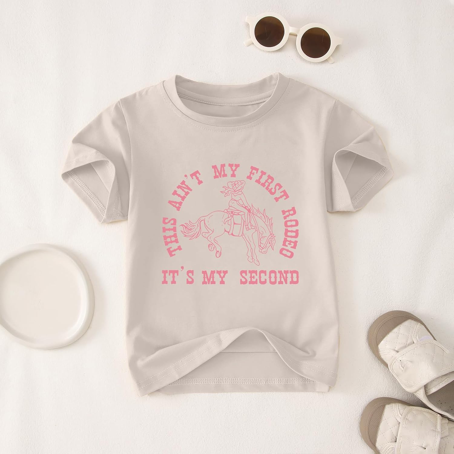 Toddler Girl 2nd Birthday Shirt Cowgirl Western Shirts for Girls This Ain't My First Rodeo Its My Second Graphic Tees