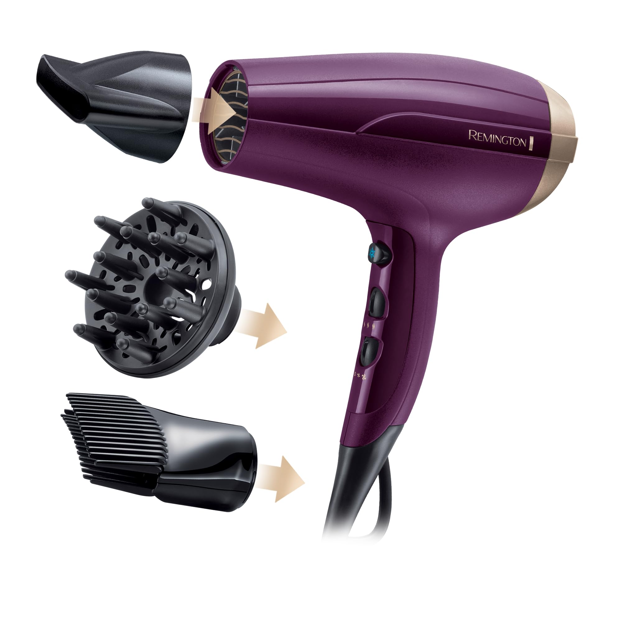 Remington Haartrockner Ionen [leicht & mehr Volumen] Your Style (2300 W, Set inkl. Stylingdüse, Diffusor, Haaransatz-Booster für mehr Volumen, 3 Heiz- & 2 separate Gebläsestufen, Abkühlstufe) D5219