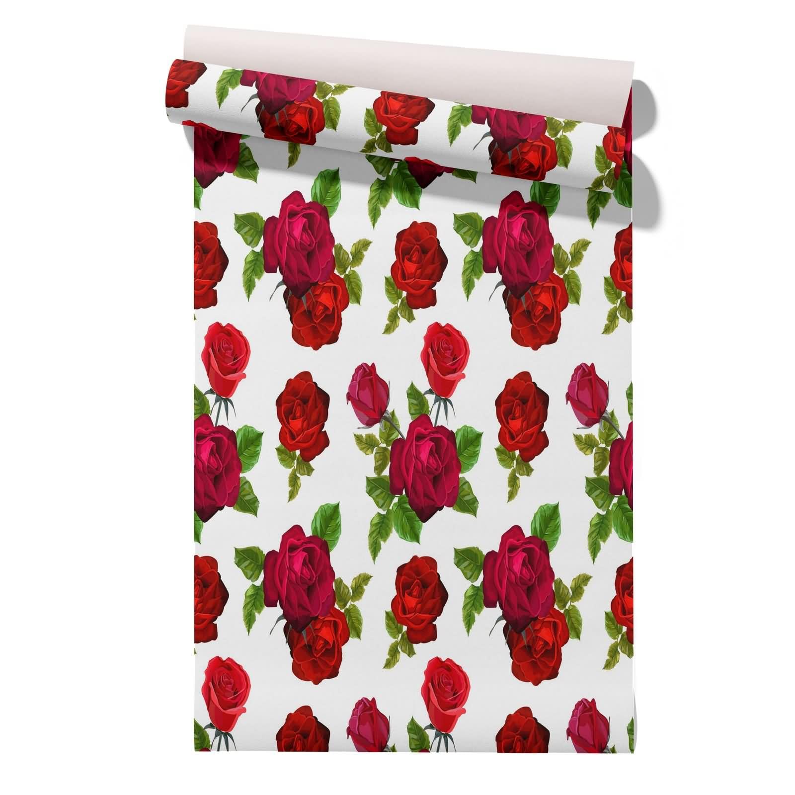 CEVAN Romantic Wallpaper for Bedroom Kitchen Roses Natural Romance Flowery Foam Drawer Liner Red Removable Wallpaper Kitchen Cabinets and Shelves 45x500cm
