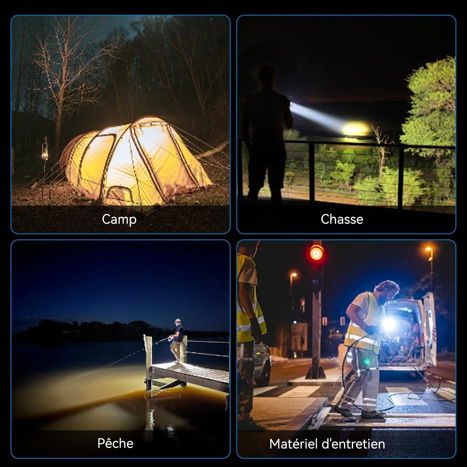 LETOUR Lampe Torche LED Ultra Puissante, Lampe de poche 350000LM Super Longue Portée, Projecteur de Recherche 9 Modes, Lanterne de Camping Étanche, Rechargeable USB (Extérieur, Travail, Urgence)