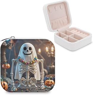 Skeleton PartyPortable PU Leather Jewelry Box | Lightweight Jewelry Case Stores Necklaces, Rings and Earrings, Divided Compartments Suit Daily and Travel Storage Needs