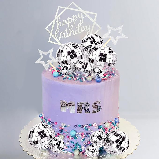 33Pcs Disco Ball Cake Toppers Silver Disco Balls Cake