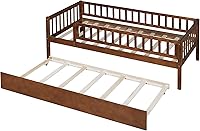 Vista 6 de Harper & Bright Designs Sofá cama individual con nido, marco de cama infantil de madera tamaño individual con valla, cama nido individual