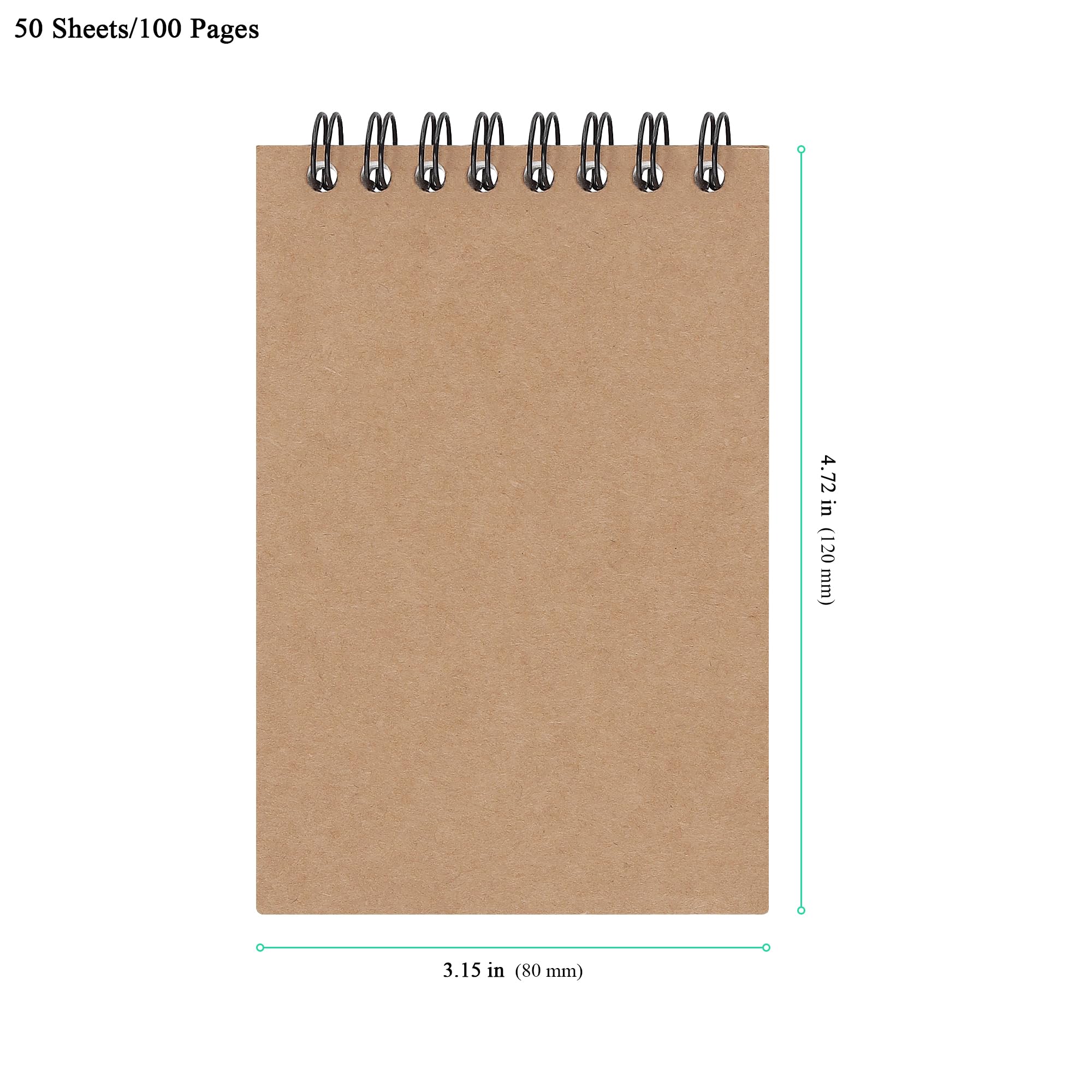 Kraft Spiral Notebook, A7 Small Brown Lined Notepad, 4.7x3.1 Inch, 50 Sheets, 70gsm, 50 Pack