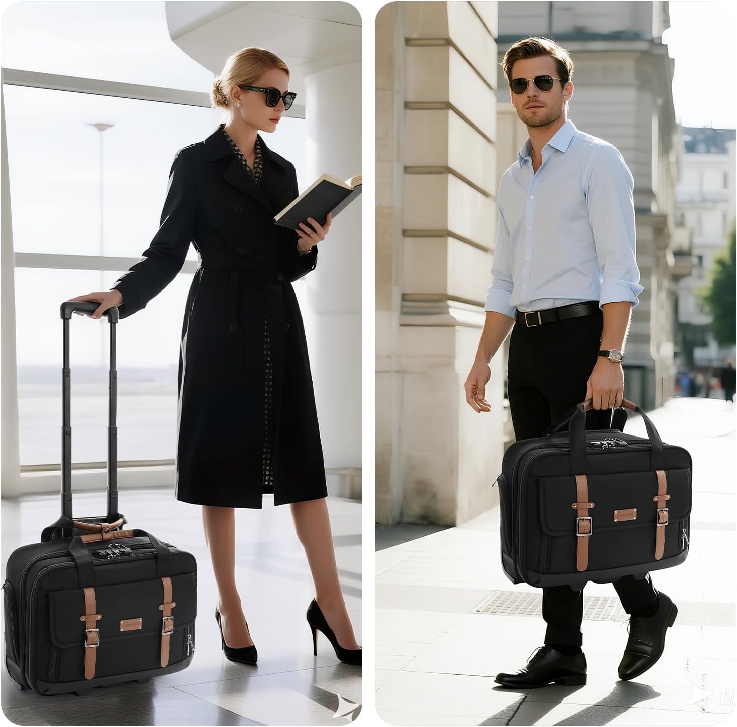 Rolling Laptop Bag, Briefcase for Men and Women, 17 Inch Computer Bag with Wheels Underseat Carry on Luggage, Laptop Briefcase Case for Work, Travel, College Teacher, Mobile Office Bag, Brown