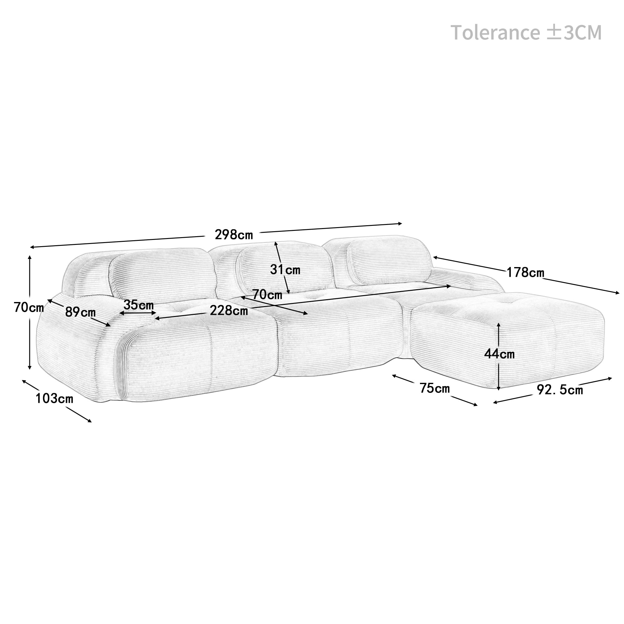 Sapgaks Canapé d'angle convertible, canapé de 2 à 4 places, canapé modulable compressible, peut être combiné librement avec accoudoirs et repose-pieds, velours (marron 3 places-L)