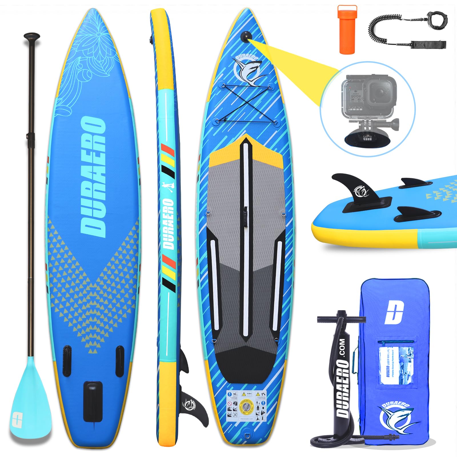 DURAERO Tabla Paddle Surf Hinchable con Soporte para cámara, Accesorios completos, 330 x 76 x 15 cm, Capacidad de Carga hasta 150 kg