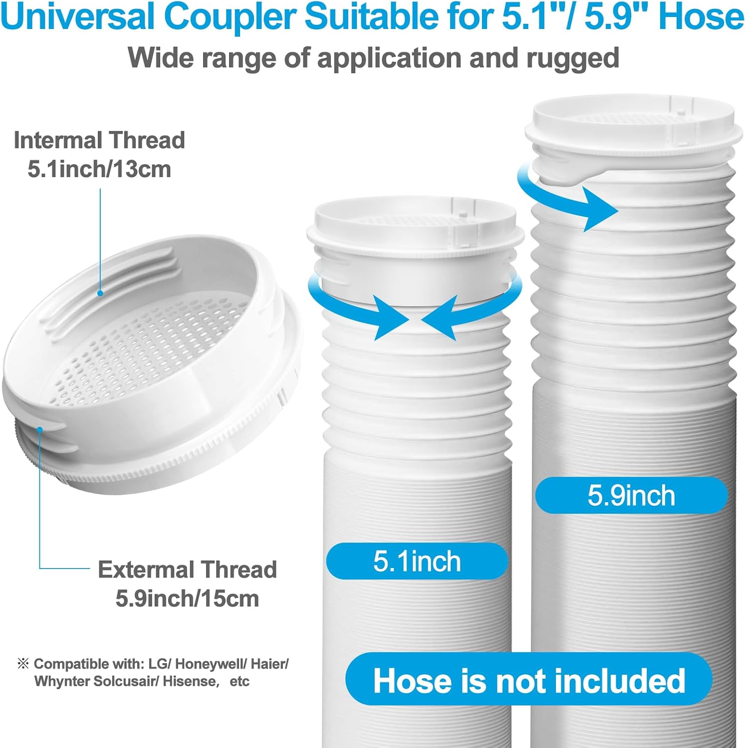 portable ac window vent kit with universal coupler for 5.1"/5.9" exhaust hose, upgraded mobile air conditioner window seal kit with 4 adjustable seal panels for horizontal & vertical sliding windows max 61" height+universal coupler+rain cover