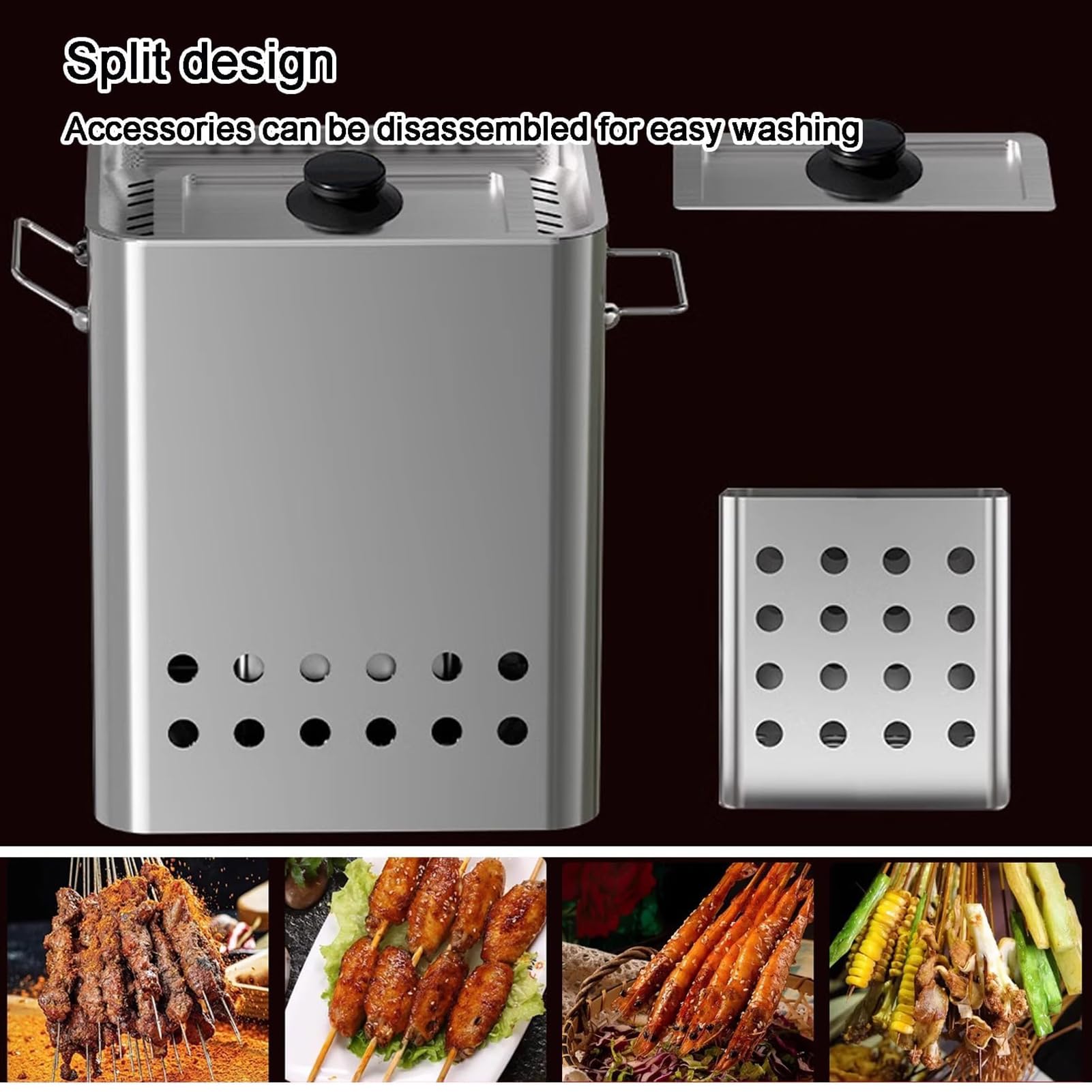 Pionowy Grill Węglowy Typu Smoker, Przenośny Bezdymny Grill BBQ z 26 Szaszłykami i Rusztem, Równomierne Ogrzewanie 360°, Grill Wiszący ze Stali Nierdzewnej do Kempingu Ogrodu i Przyjęć (Bezwęglowy)