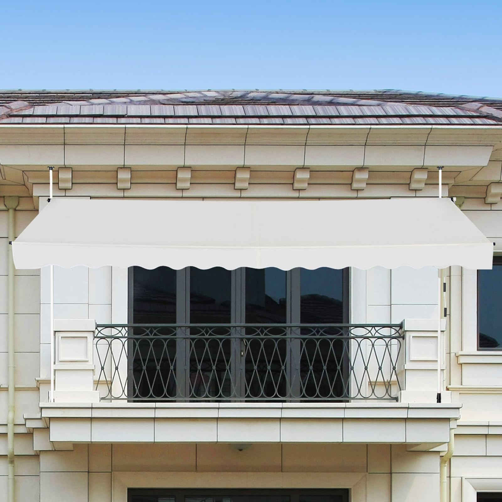COSTWAY Tenda da Sole per Balcone, Regolabile in Altezza, Telaio Telescopico, 400 cm, Beige