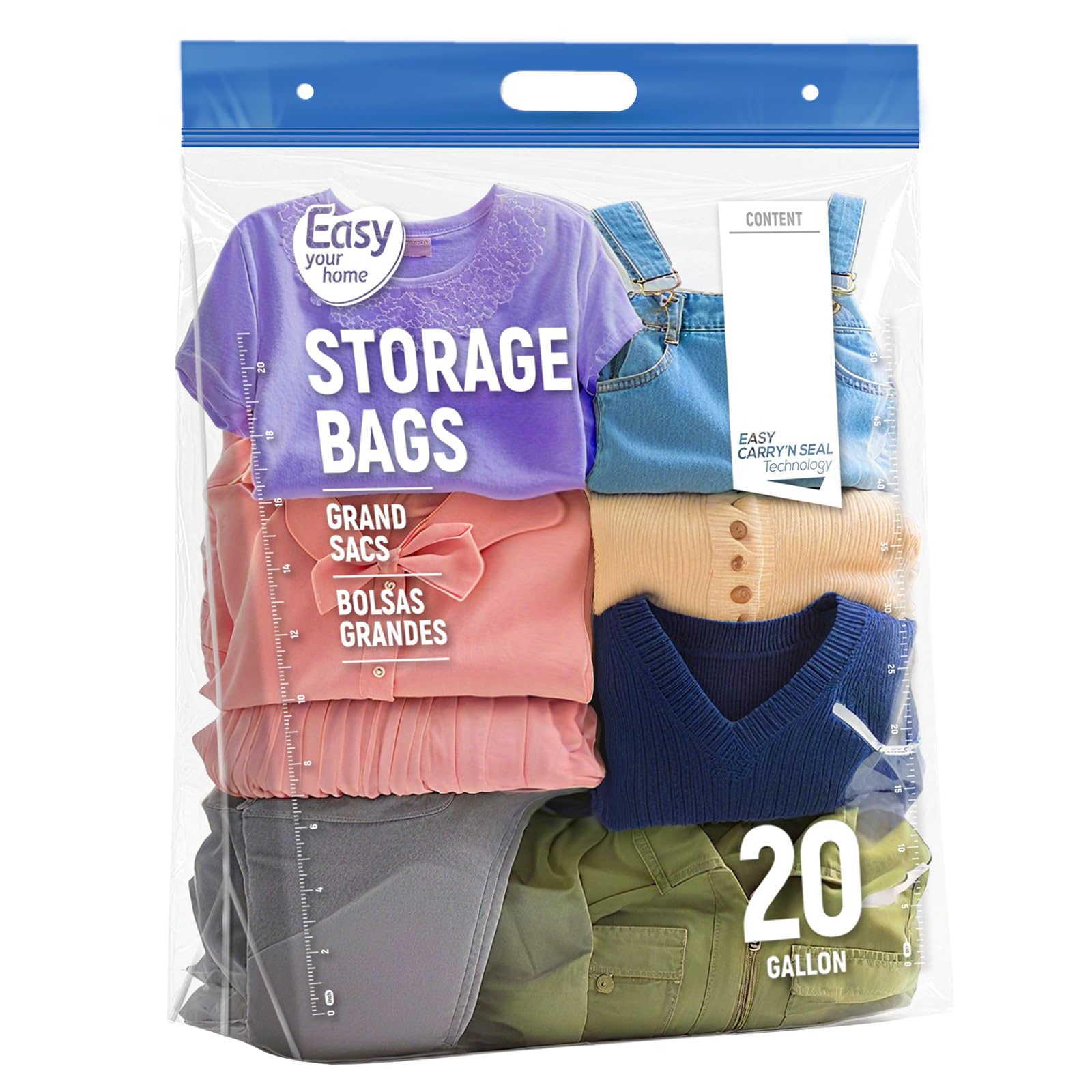Easyyourhome 20Gallon-5Pcs(Handle) 5Pcs Large Ziplock Bags With Handle And Bottom 24"X28.5"+7", Reusable Jamboo Plastic Duty Bags For Cloth Storage Travel Moving Outdoor Freezer,Bpa-Free,3.15-Mil Thick