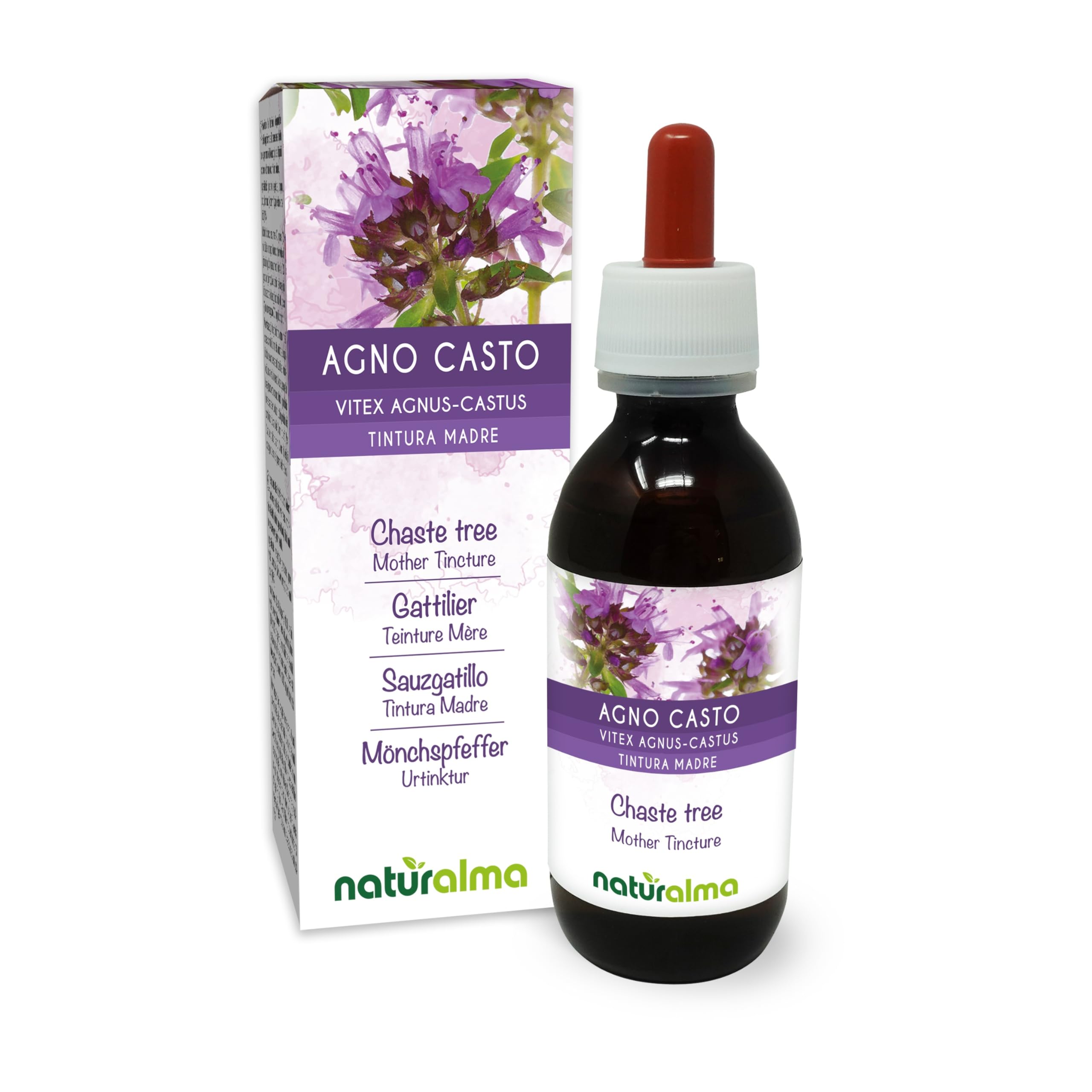 Mönchspfeffer (Vitex agnus-castus) Früchte Alkoholfreier Urtinktur Naturalma - Flüssig-Extrakt Tropfen 120 ml - Nahrungsergänzungsmittel - Veganer