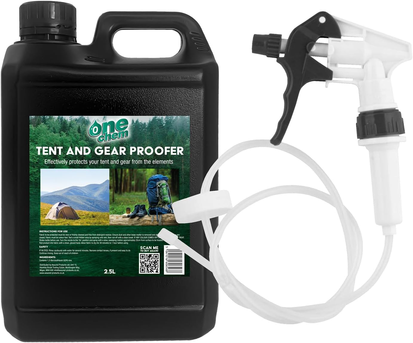 One Chem - Tent and Gear Waterproof 2.5 Litre Spray - Long Hose Trigger - Effectively Protects Tents From The Elements