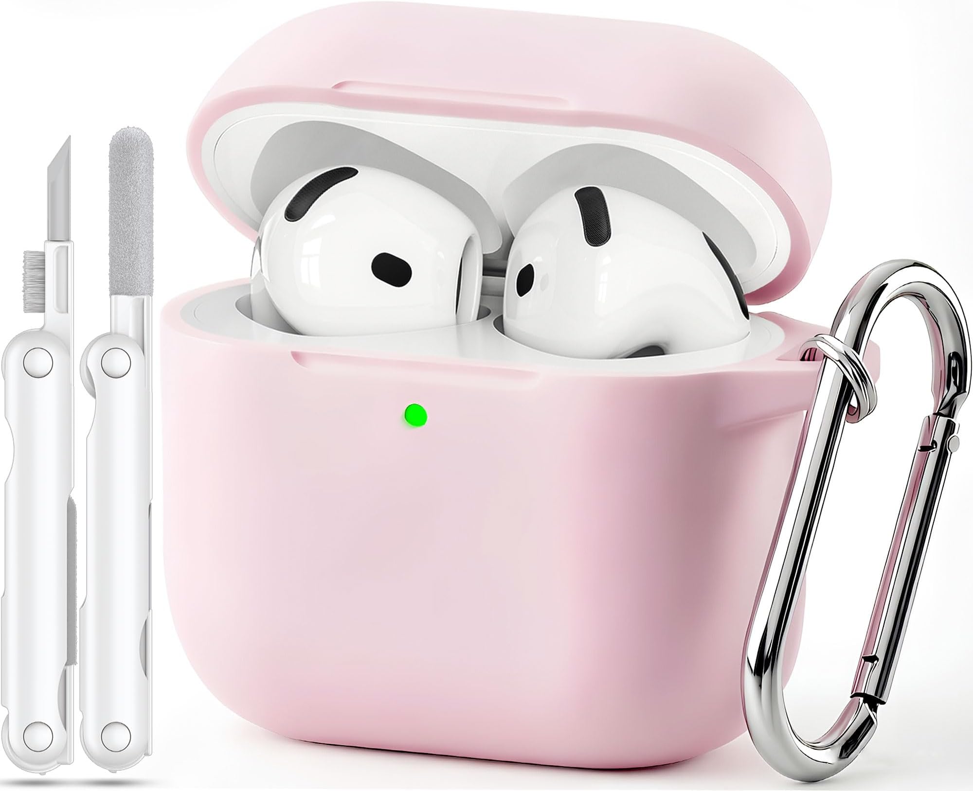 for AirPods 4 Case Pink with 3-in-1 Cleaner Kit & Keychain, Skin-Soft Silicone Drop Protection iPod 4 Case Cute Compatible with Apple Airpods 4th Gen 2024 Cover for Women Girly, Lightpink