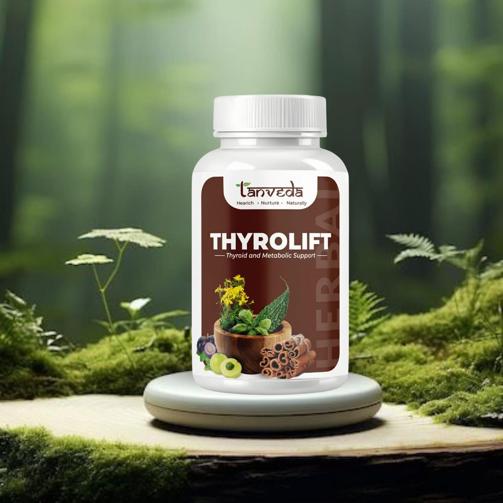Tanveda ThyroLift | Herbal Support for Thyroid Balance | Ayurvedic Formula with Kanchnaar,Katphal,Anantmool,ArjunaAshwagandha | 60 Capsules | Natural Thyroid Health & Metabolism Support Pack Of 1