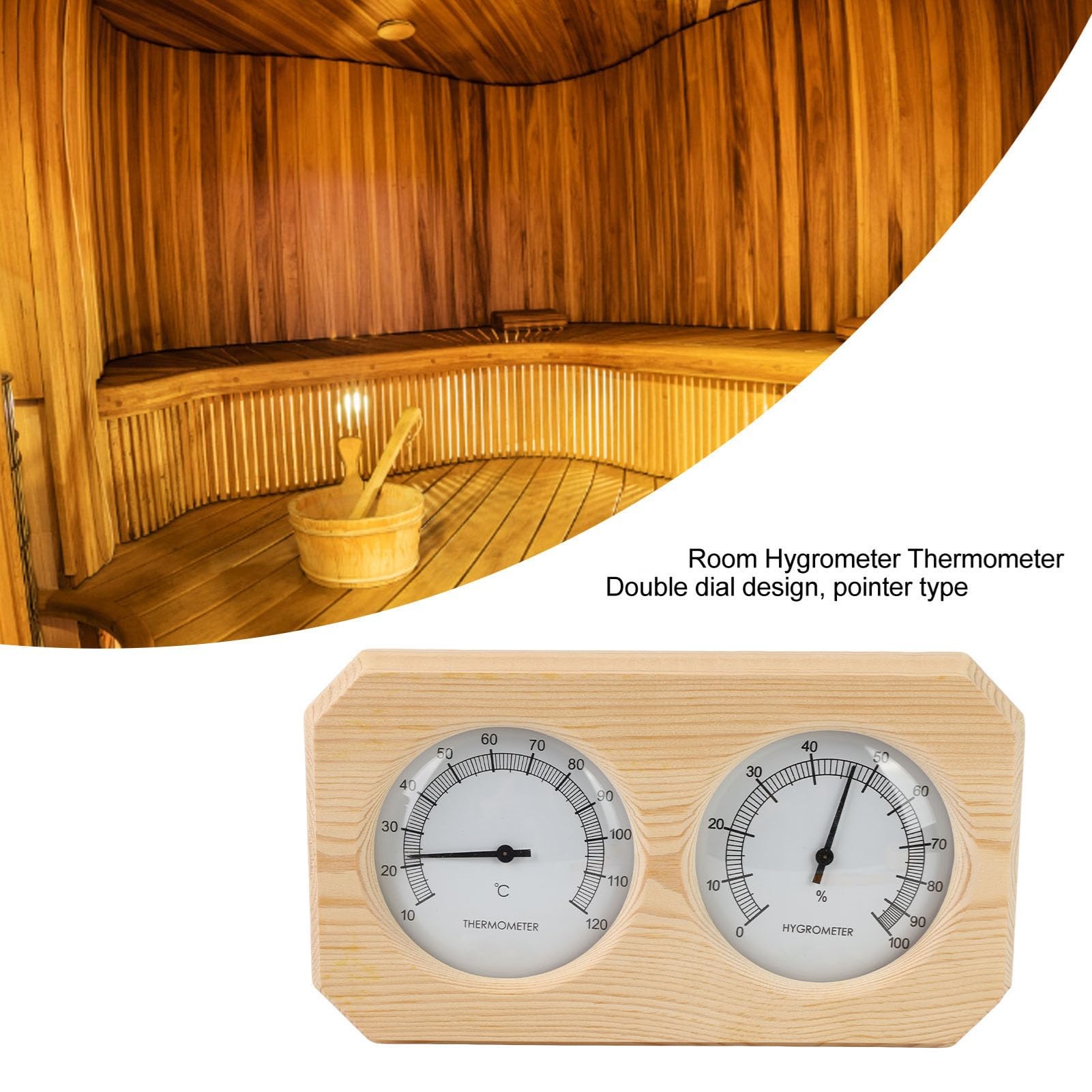 Termometr do sauny Vomeko Higrometr, 2 w 1 wewnętrzna drewniana sauna Higrotermograf Fahrenheita, miernik temperatury i wilgotności z podwójną tarczą,
