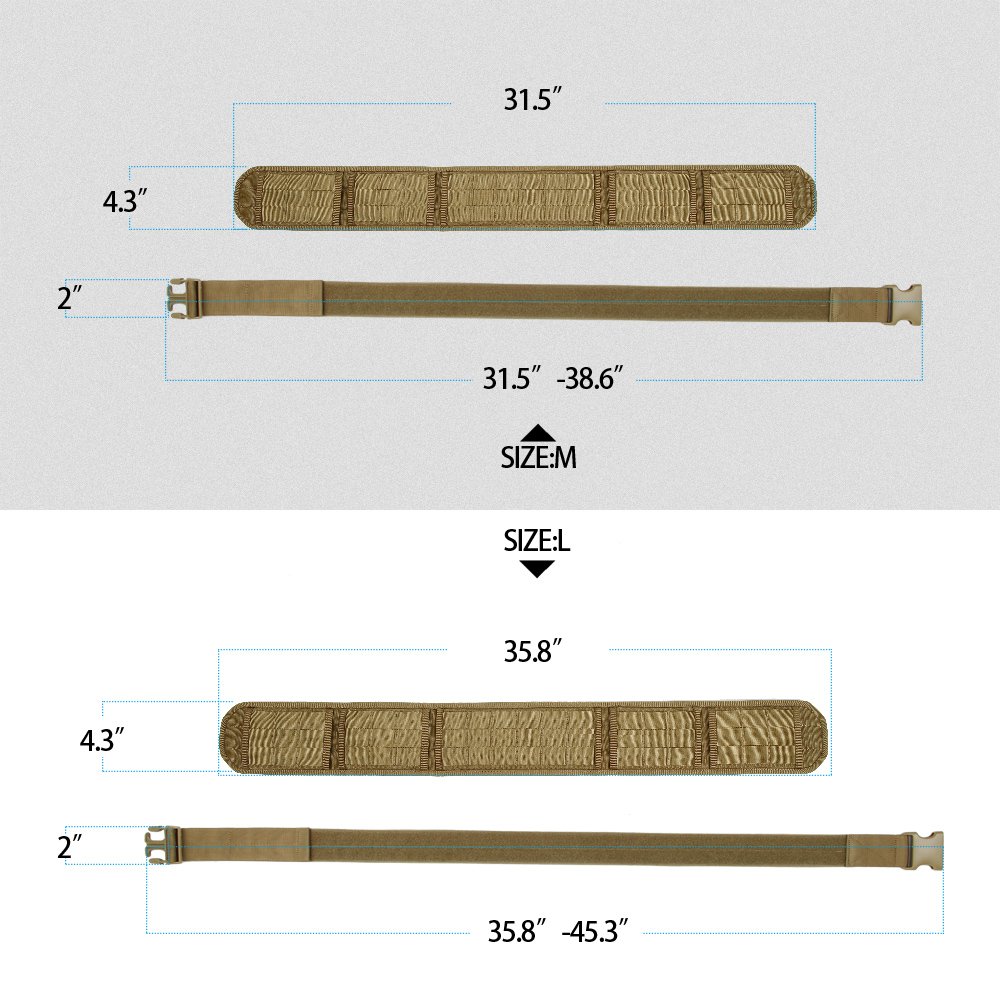 EXCELLENT ELITE SPANKER Military Waist Belt Multi-Purpose Molle Padded Patrol Belt Outdoor Sports Equipment (Coyote Brown, L)