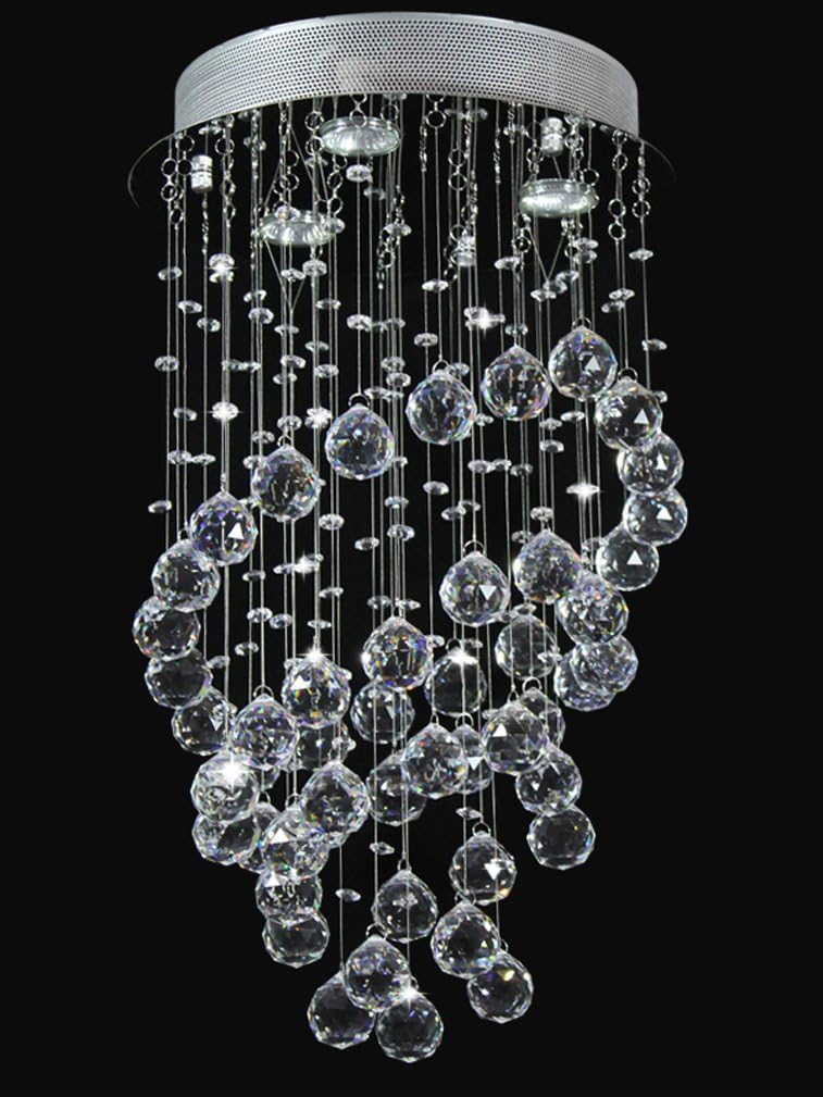 Crystal Chandeliers Ceiling Lights, Modern K9 Crystal Spiral Droplets Chandelier Chrome Flush Mount Pendant LED Lamp for Living Room Bedroom Dining Room, Hallway, Stairway, Size: D35cm H61cm