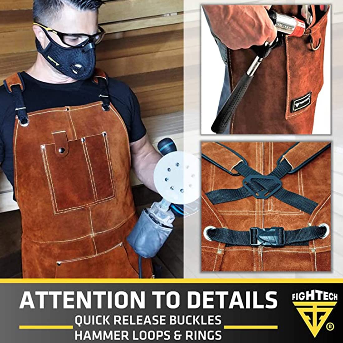 FIGHTECH Fenrir Leather Work Apron with Tool Pockets for Men Women | 36 x 24 | Welding Apron Ideal for Woodworkers, Blacksmiths.