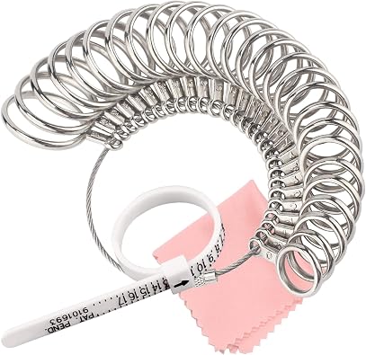 Professional Mens and Womens Ring Sizing Toolkit - Plastic/Metal Tool for Measuring Finger Size at Home with Sizing Chart, Adjustable Looseness Ideal Gift, Easy Instructions