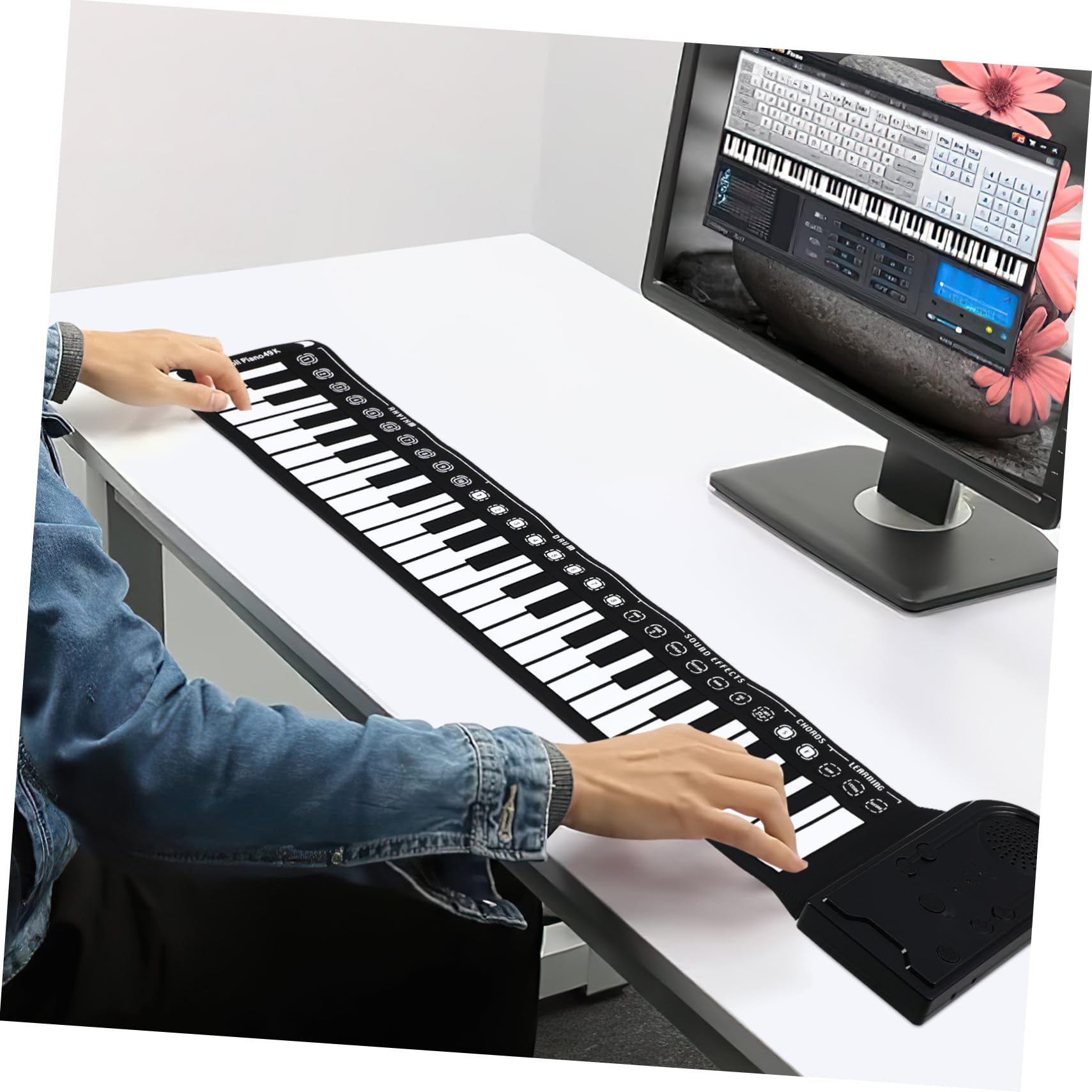 Didiseaon Tastiera Pieghevole Pianoforte 49 Tasti in Silicone, Portatile e Flessibile, Controllo del Ritmo a 32 Livelli per Principianti