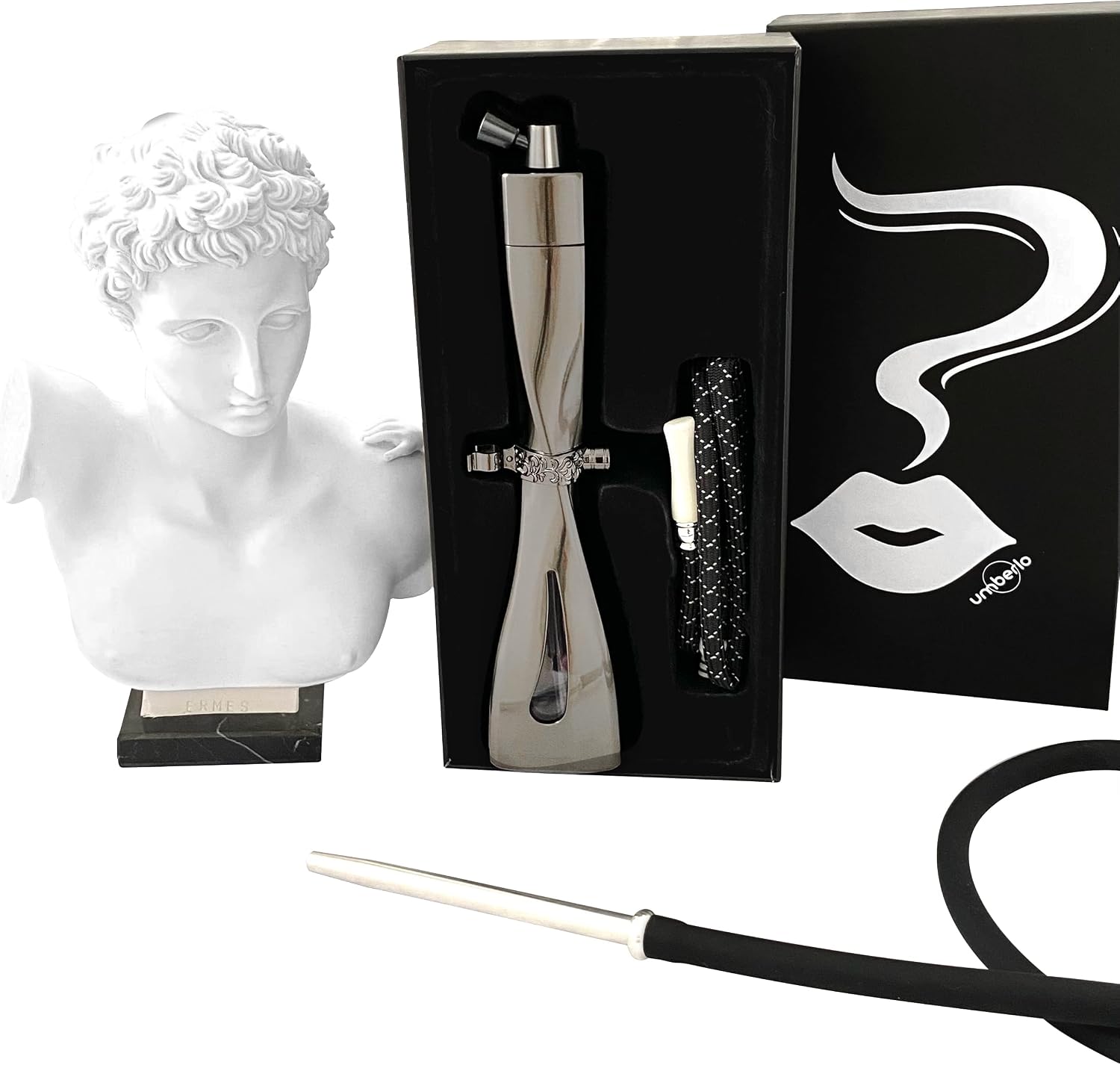 UMBERLO Mini Hookah Water Pipe, Multi-Purpose, Portable Hookah Set with Everything, Smoking Accessories, Pipe Screens, Two Hookah Bowls and Hookah Hoses, Luxury Hookah Pipes, Modern Zinc Alloy Hookah, Gifts for Women, Boyfriend Birthday Gift (Black)