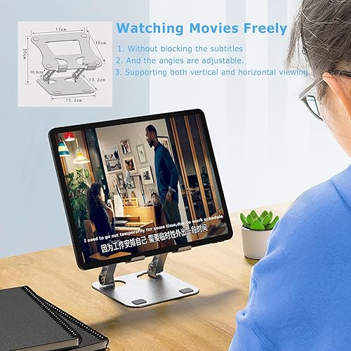 Miniatura 3 de Soporte para tablet para escritorio, soporte plegable portátil de aluminio para tablet a nivel de ojos, ajustable para oficina en casa, compatible