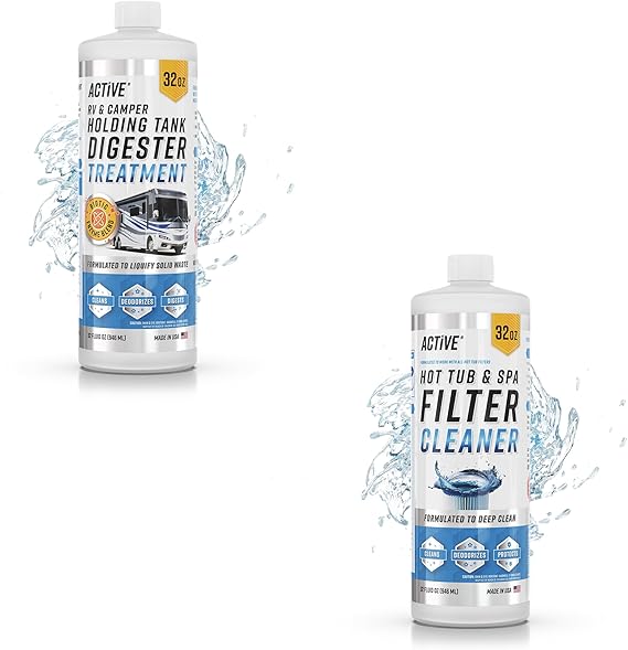 ACTIVE RV Holding Tank Digester Treatment and Hot Tub & Spa Filter Cleaner