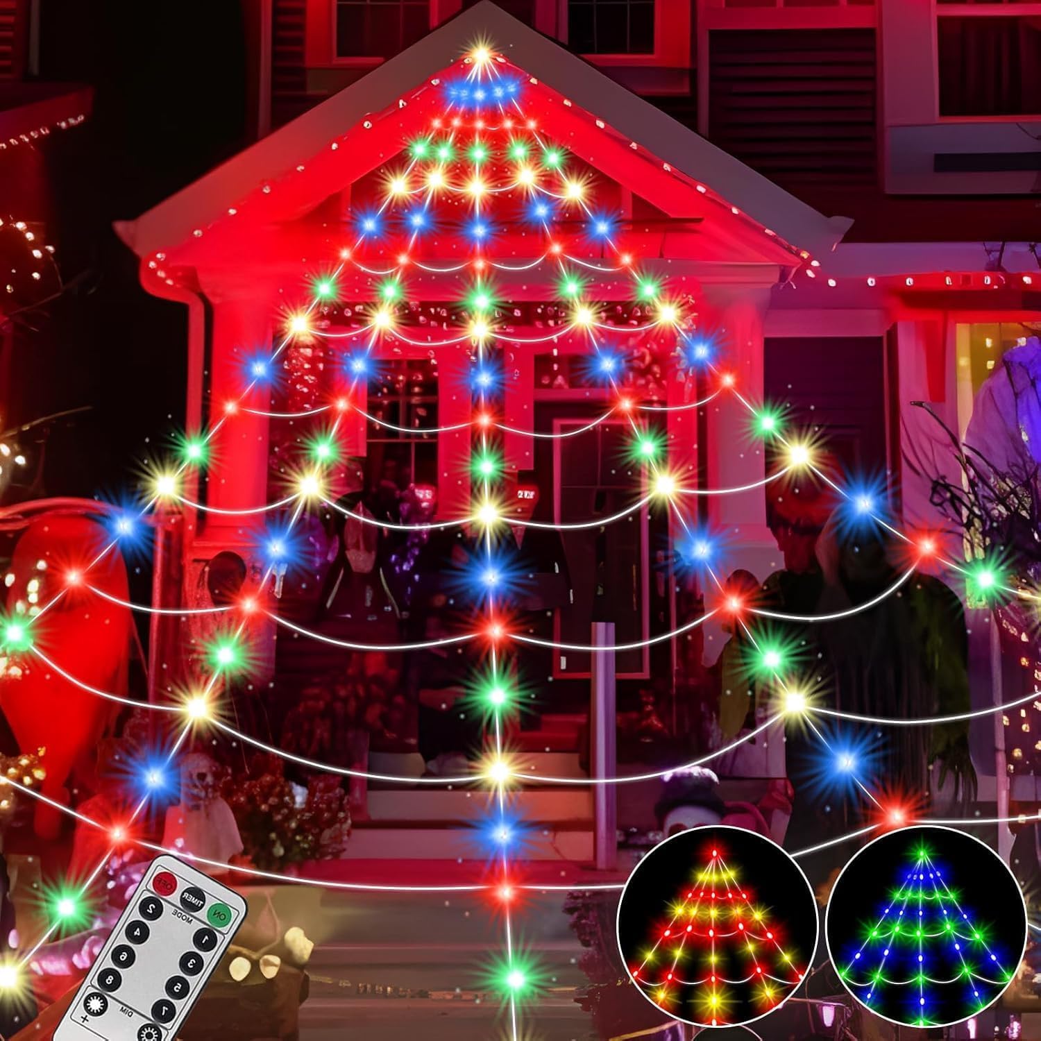 Halloween Spider Web Lights Decor 390 LED with 26m Light Chain, 5m Giant Net Lights with Remote Control (8 Light Modes & Timer) Net Lights Decoration for Outdoor Garden Indoor- Colorful image 3