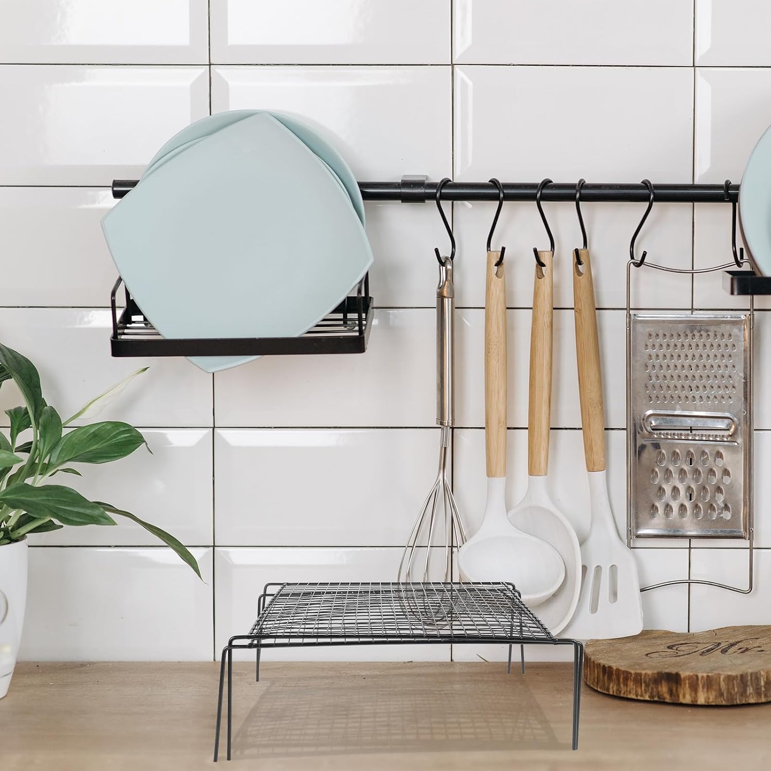 TIDTALEO Expandable Iron Cupboard Shelf Rack with Telescopic and Mesh Design, Easy Cleaning and Heavy Duty Organizer Rack for Kitchen and Cabinet Storage