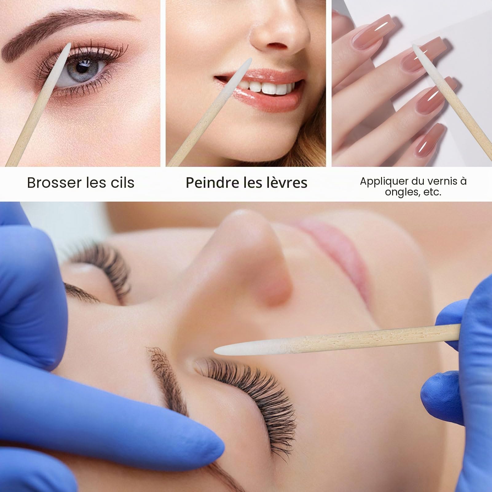 Lot de 200 cotons-tiges pointus en bois de 7 cm pour tatouage, sourcils, beauté, maquillage, ongles (bambou)