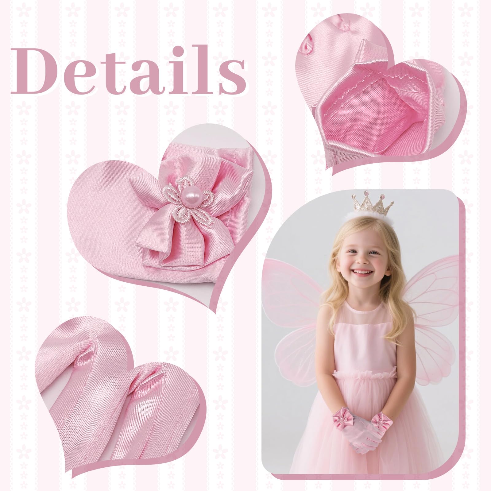 2 Pares Niñas Guantes Cortos de Satén de la Princesa Niñas Fantasía Vestido Guantes para la Princesa, la Fiesta del té, la Boda, el Cumpleaños