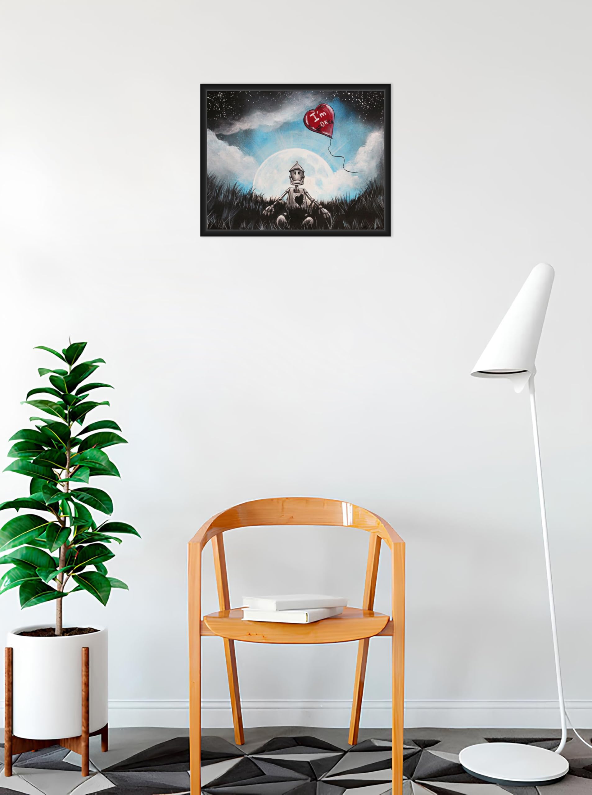 BUY ART FOR LESS Offiziell lizenziertes Tin Man I'm Br'OK'en Original-Kunstwerk von Ed Capeau – gerahmtes Kunstposter – 40,6 x 50,8 cm – Holzrahmen mit Plexiglas – fertig zum Aufhängen