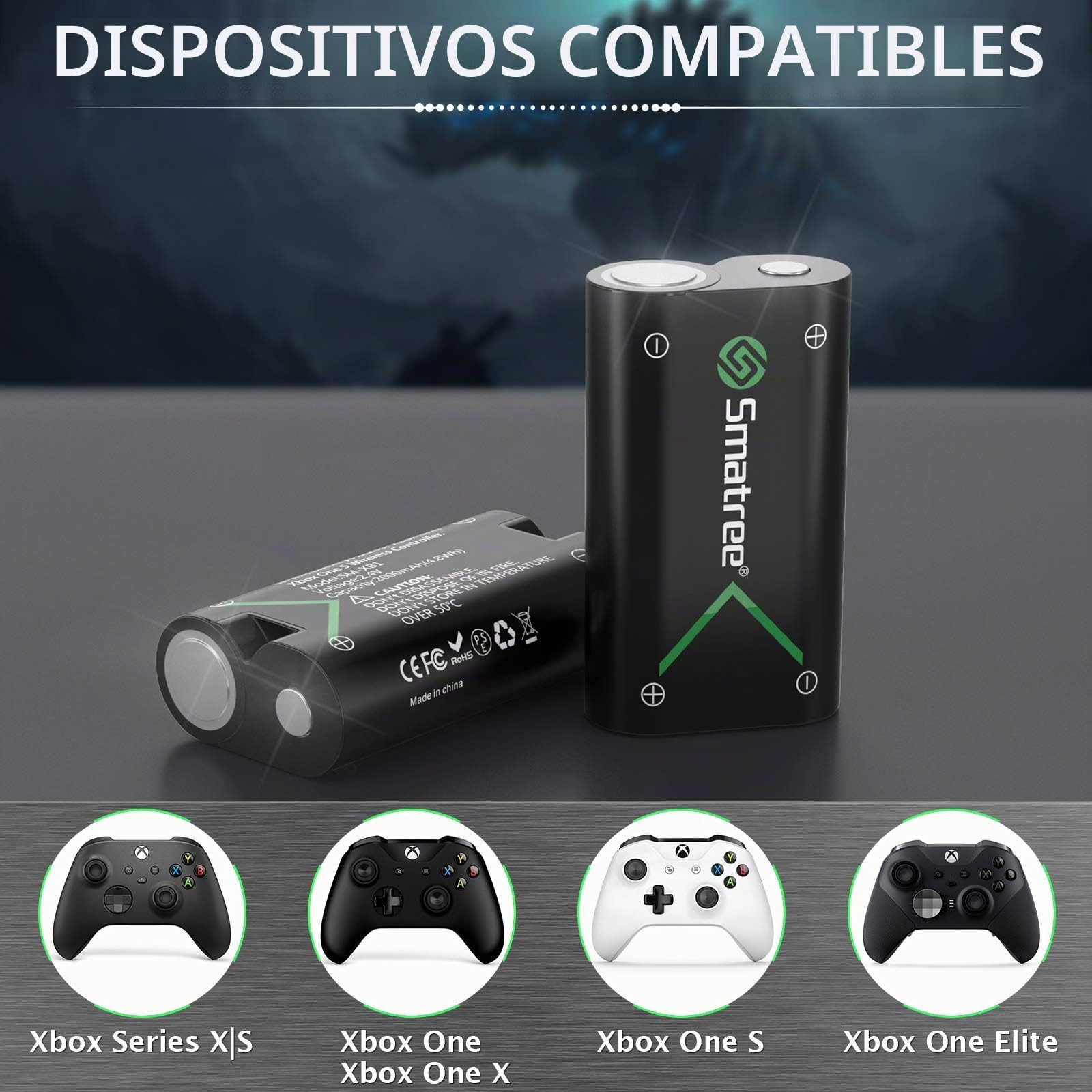 Smatree - Batería Recargable para Mando Xbox Series X/Series S/Elite inalámbrica, 2000mAh (3-Pack) NI-MH baterías y Cargador con 2 Ranuras