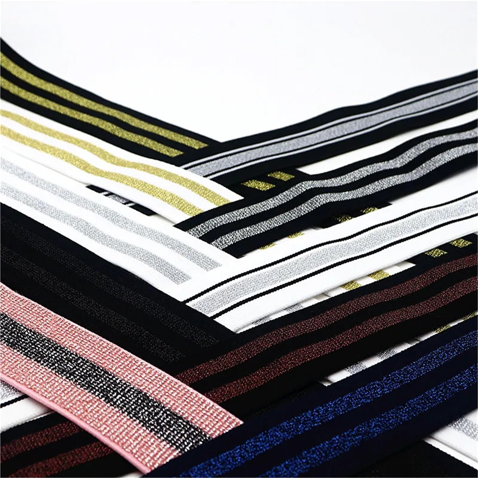 40mm Striped Elastic Band 1m 2m 3m 5m 10m 20m Garment Decoration Accessories Sewing Supplies(2Gold white,20 meter)